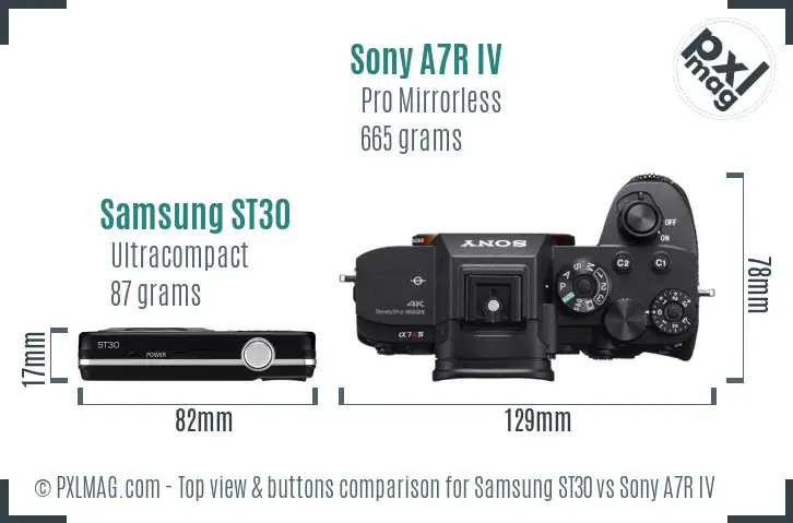 Samsung ST30 vs Sony A7R IV top view buttons comparison