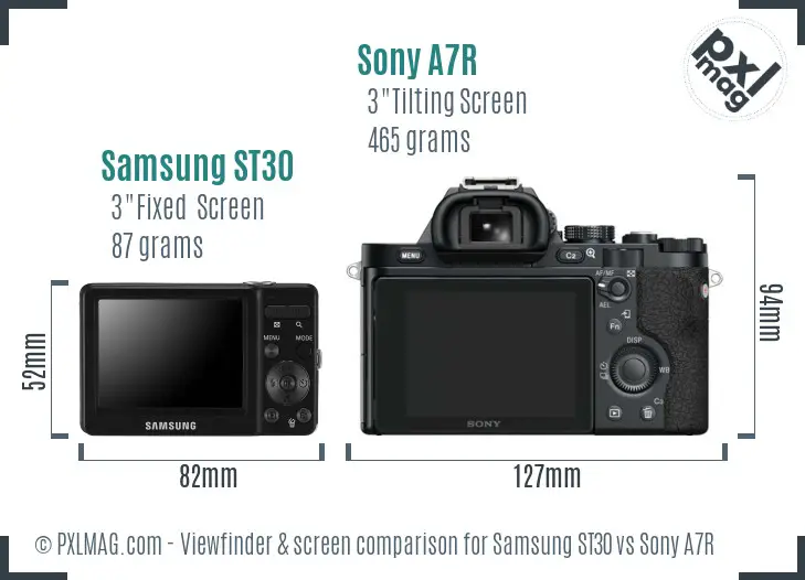 Samsung ST30 vs Sony A7R Screen and Viewfinder comparison