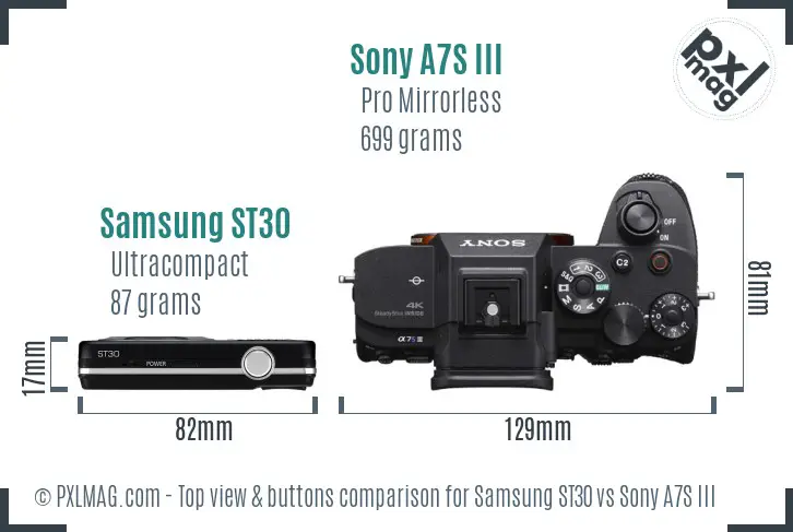 Samsung ST30 vs Sony A7S III top view buttons comparison