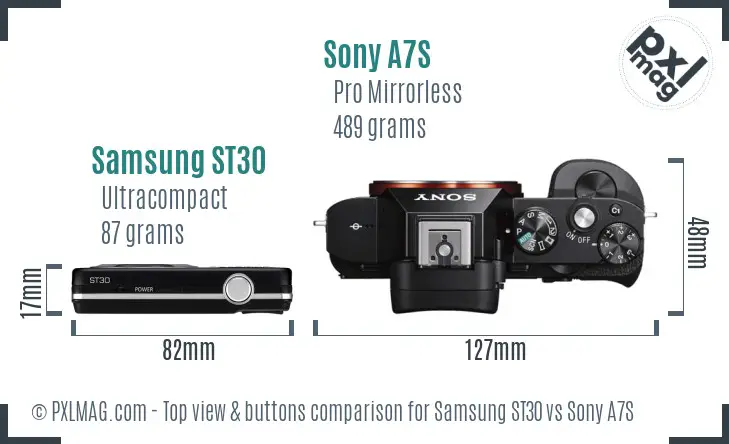 Samsung ST30 vs Sony A7S top view buttons comparison