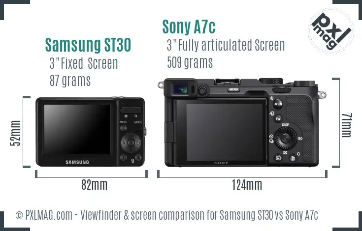 Samsung ST30 vs Sony A7c Screen and Viewfinder comparison