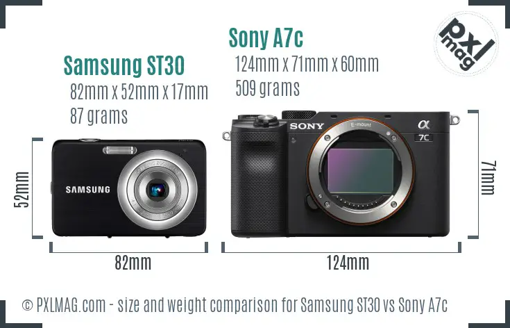 Samsung ST30 vs Sony A7c size comparison