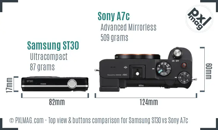 Samsung ST30 vs Sony A7c top view buttons comparison