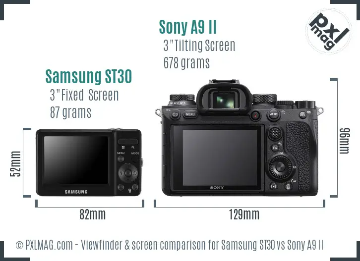 Samsung ST30 vs Sony A9 II Screen and Viewfinder comparison