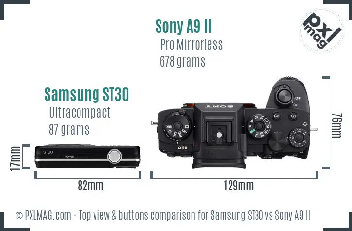 Samsung ST30 vs Sony A9 II top view buttons comparison