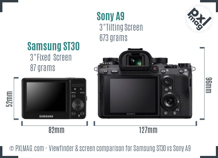 Samsung ST30 vs Sony A9 Screen and Viewfinder comparison