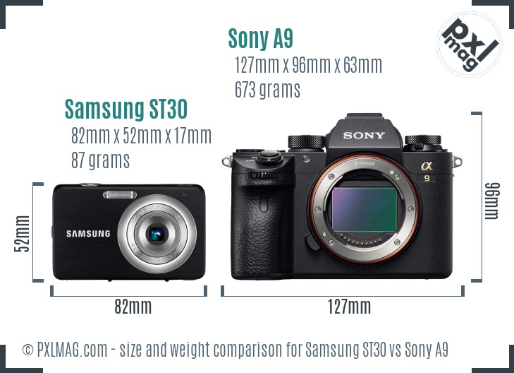 Samsung ST30 vs Sony A9 size comparison