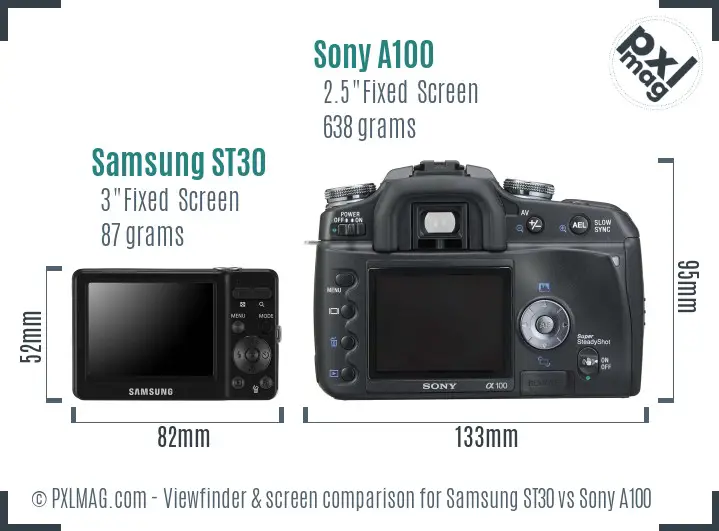 Samsung ST30 vs Sony A100 Screen and Viewfinder comparison Samsung ST30 vs Sony A100 Screen and Viewfinder comparison
