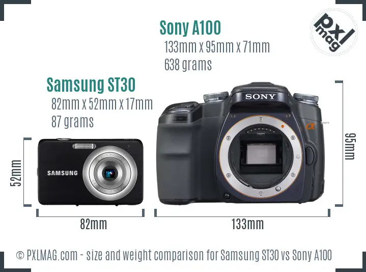 Samsung ST30 vs Sony A100 size comparison Samsung ST30 vs Sony A100 size comparison