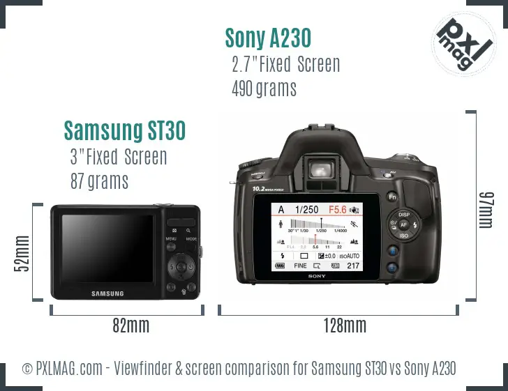 Samsung ST30 vs Sony A230 Screen and Viewfinder comparison