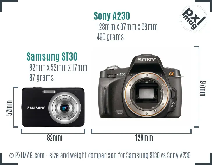 Samsung ST30 vs Sony A230 size comparison