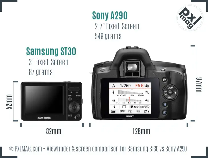 Samsung ST30 vs Sony A290 Screen and Viewfinder comparison