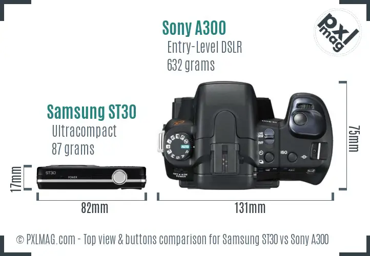 Samsung ST30 vs Sony A300 top view buttons comparison