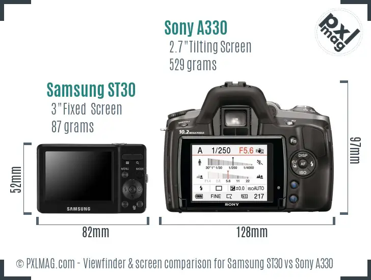 Samsung ST30 vs Sony A330 Screen and Viewfinder comparison