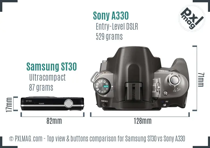 Samsung ST30 vs Sony A330 top view buttons comparison