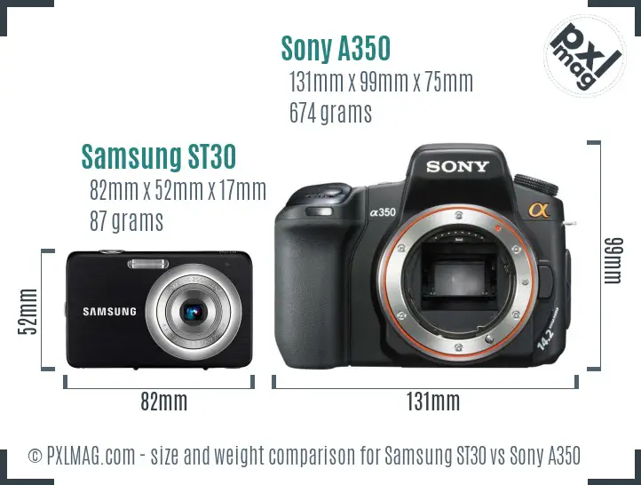 Samsung ST30 vs Sony A350 size comparison