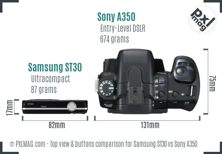 Samsung ST30 vs Sony A350 top view buttons comparison