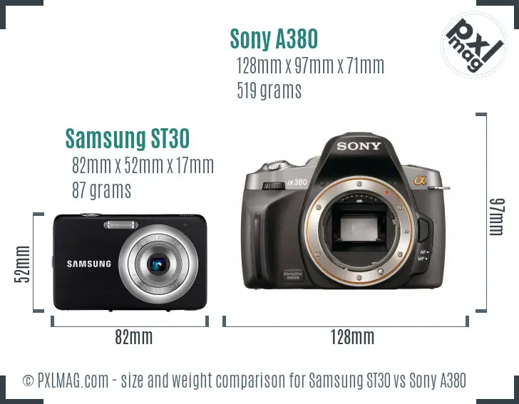 Samsung ST30 vs Sony A380 size comparison