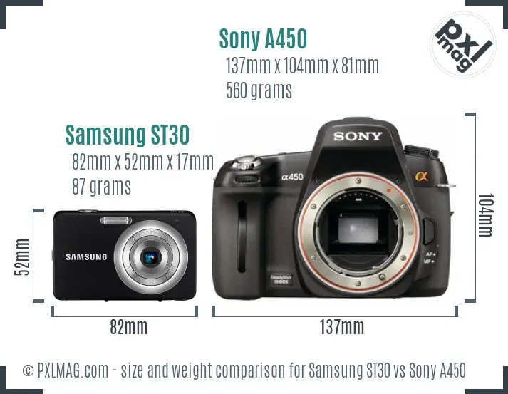 Samsung ST30 vs Sony A450 size comparison Samsung ST30 vs Sony A450 size comparison