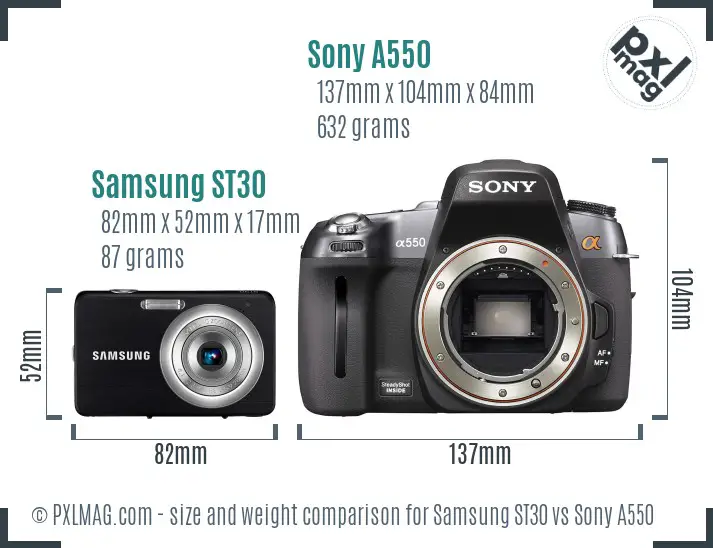 Samsung ST30 vs Sony A550 size comparison