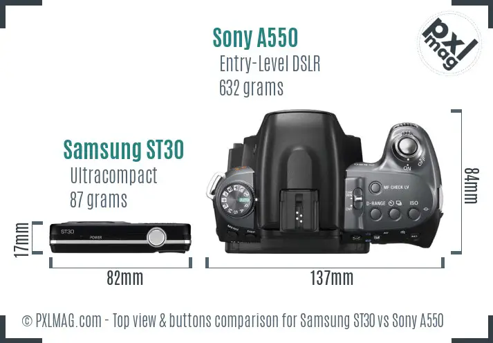 Samsung ST30 vs Sony A550 top view buttons comparison