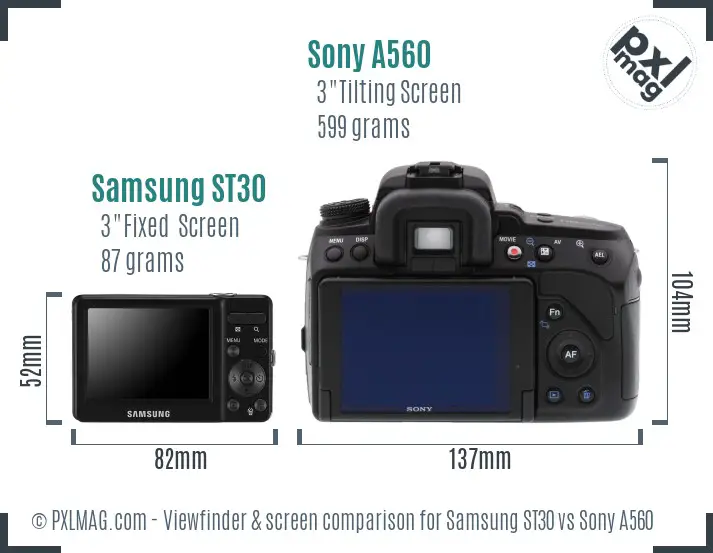 Samsung ST30 vs Sony A560 Screen and Viewfinder comparison