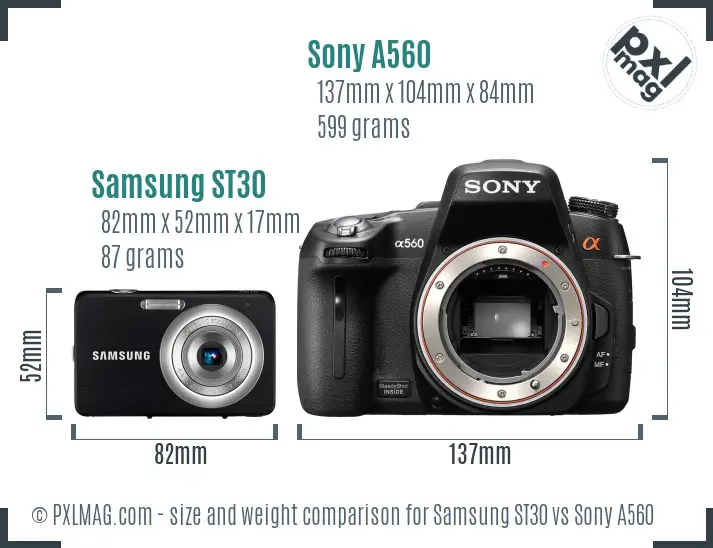 Samsung ST30 vs Sony A560 size comparison