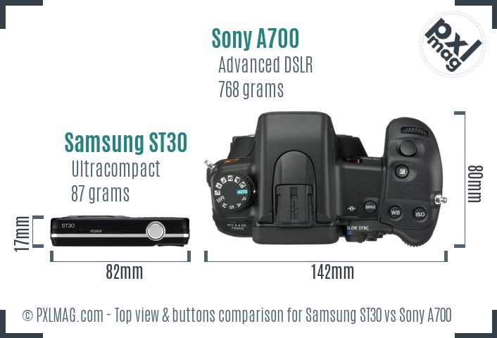 Samsung ST30 vs Sony A700 top view buttons comparison