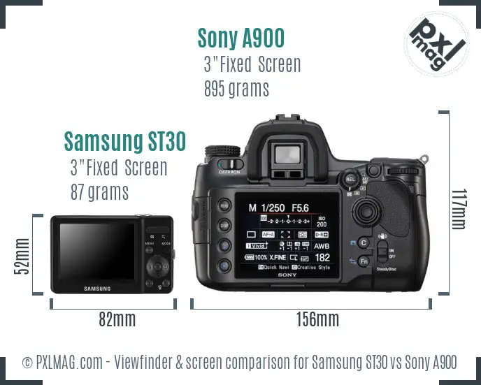 Samsung ST30 vs Sony A900 Screen and Viewfinder comparison Samsung ST30 vs Sony A900 Screen and Viewfinder comparison