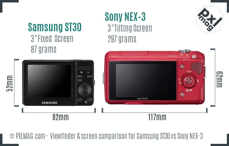 Samsung ST30 vs Sony NEX-3 Screen and Viewfinder comparison