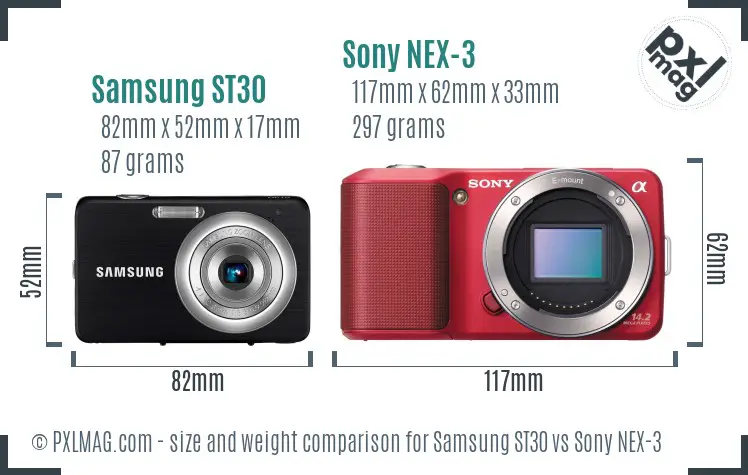 Samsung ST30 vs Sony NEX-3 size comparison