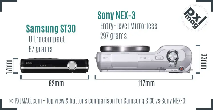 Samsung ST30 vs Sony NEX-3 top view buttons comparison