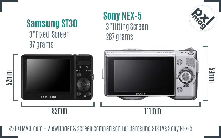Samsung ST30 vs Sony NEX-5 Screen and Viewfinder comparison