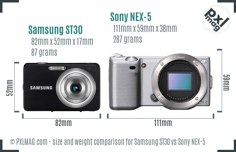 Samsung ST30 vs Sony NEX-5 size comparison