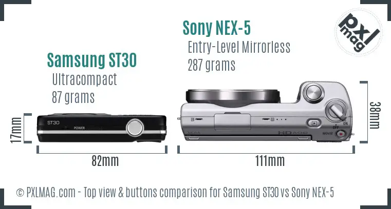 Samsung ST30 vs Sony NEX-5 top view buttons comparison