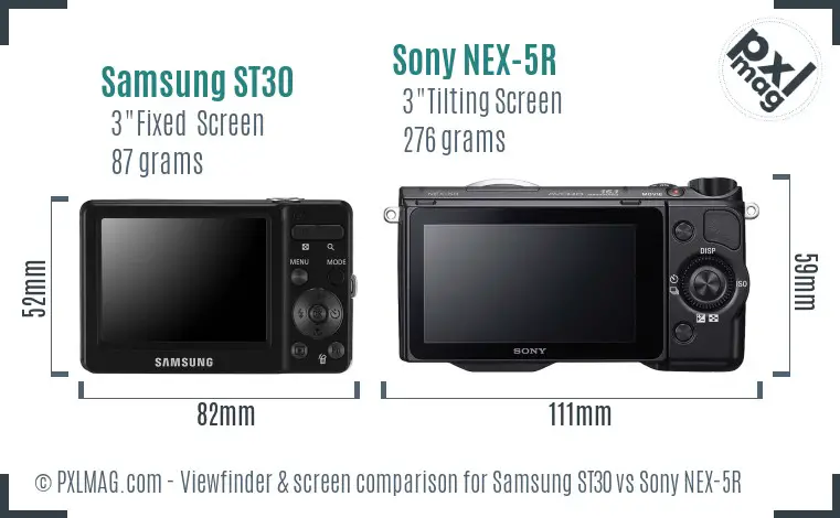 Samsung ST30 vs Sony NEX-5R Screen and Viewfinder comparison