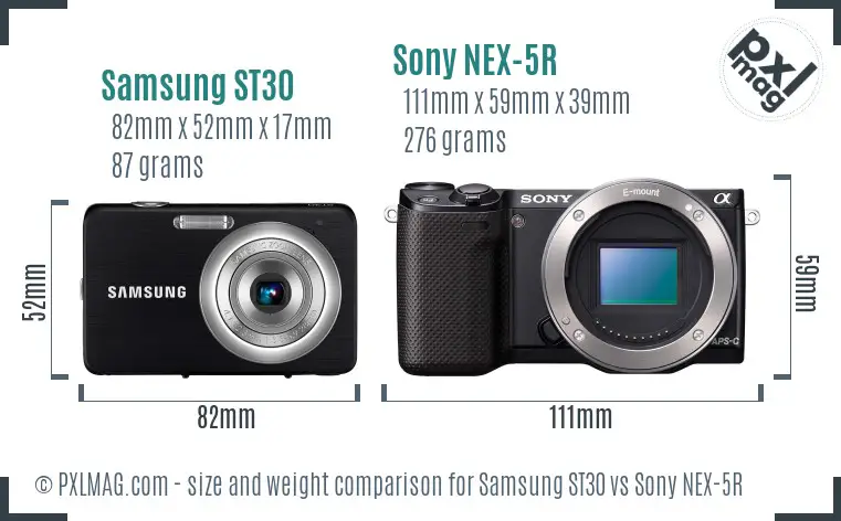 Samsung ST30 vs Sony NEX-5R size comparison