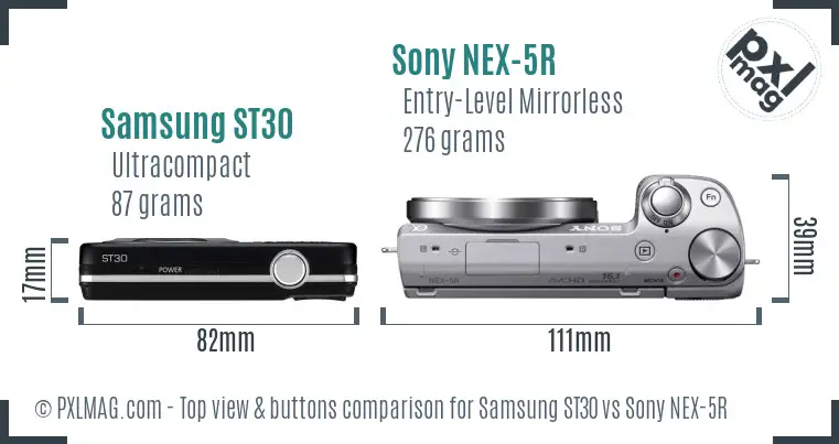 Samsung ST30 vs Sony NEX-5R top view buttons comparison