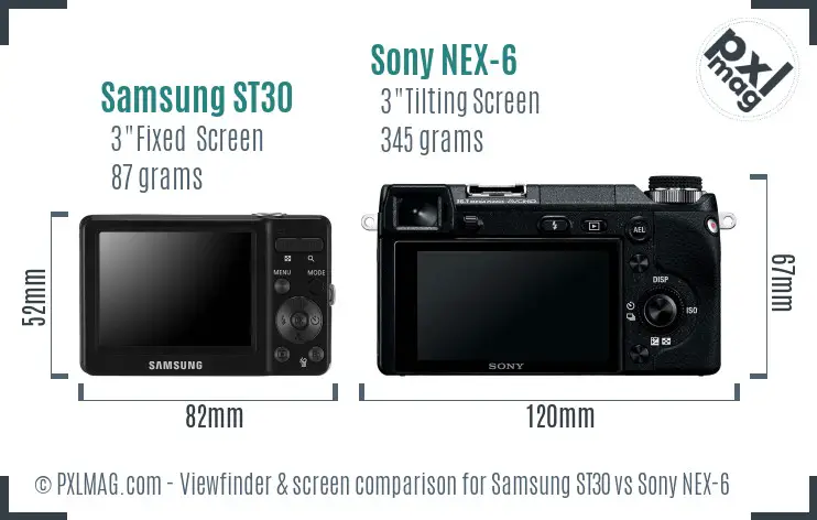 Samsung ST30 vs Sony NEX-6 Screen and Viewfinder comparison