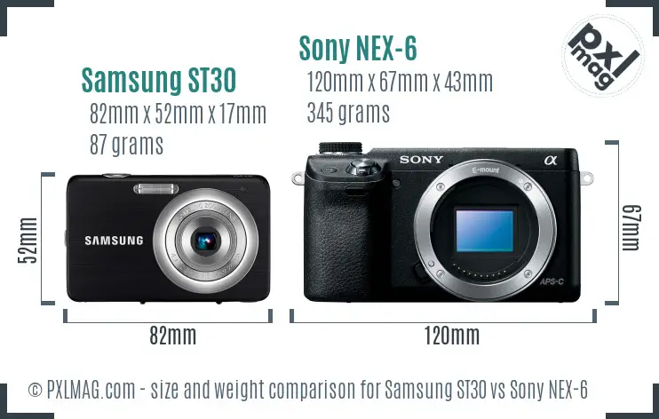 Samsung ST30 vs Sony NEX-6 size comparison