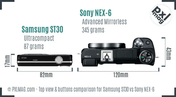 Samsung ST30 vs Sony NEX-6 top view buttons comparison