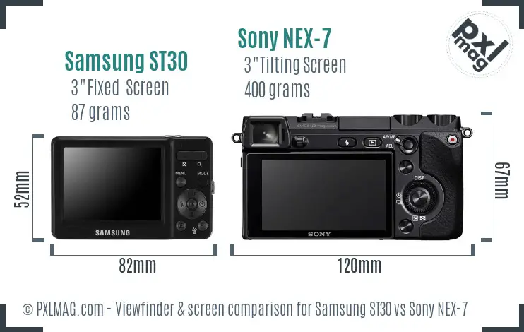 Samsung ST30 vs Sony NEX-7 Screen and Viewfinder comparison
