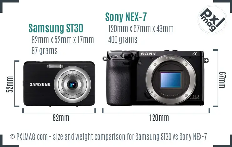 Samsung ST30 vs Sony NEX-7 size comparison