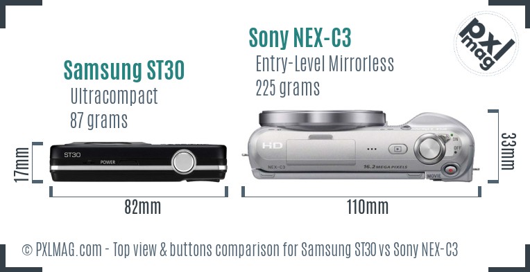 Samsung ST30 vs Sony NEX-C3 top view buttons comparison