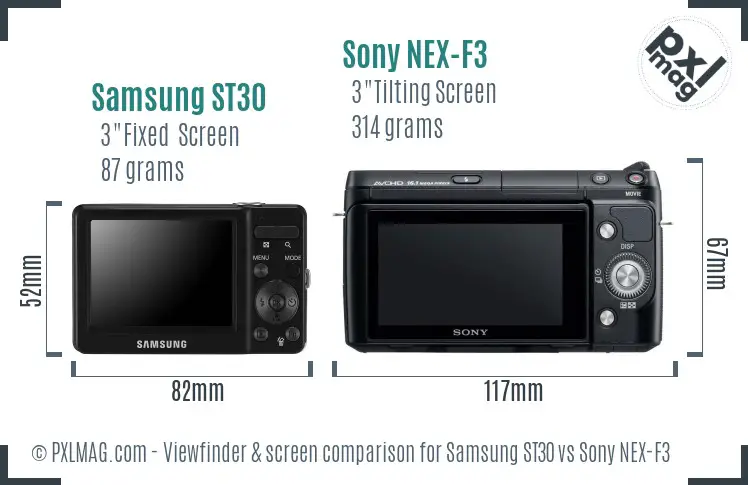 Samsung ST30 vs Sony NEX-F3 Screen and Viewfinder comparison
