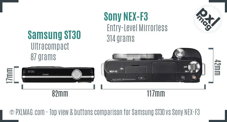 Samsung ST30 vs Sony NEX-F3 top view buttons comparison