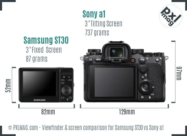 Samsung ST30 vs Sony a1 Screen and Viewfinder comparison