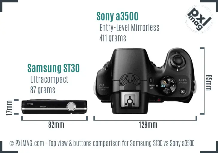 Samsung ST30 vs Sony a3500 top view buttons comparison