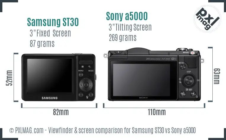 Samsung ST30 vs Sony a5000 Screen and Viewfinder comparison