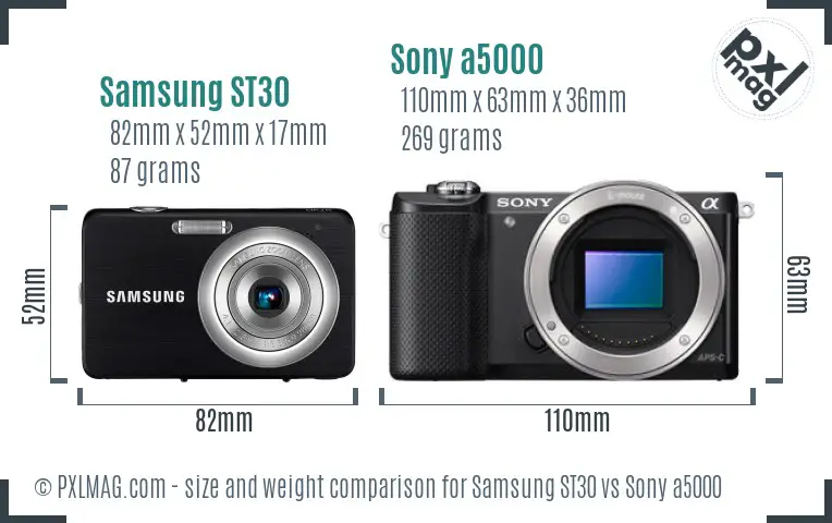 Samsung ST30 vs Sony a5000 size comparison